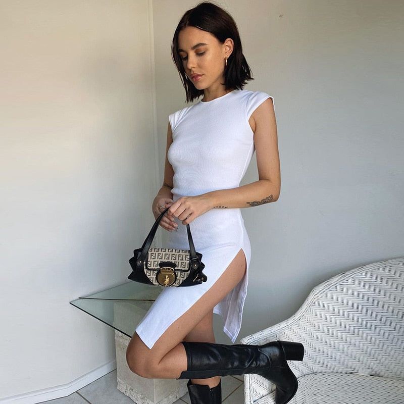 Josceline O-Neck High Split Mini Dress