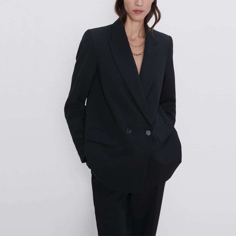 women's blazer jacket casual solid color doublebreasted pocket decorative coat