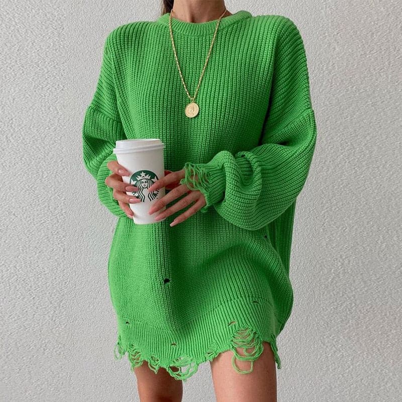 DressBetty - Knitted Long Sleeve Loose Sweater Dress - VelvetHem