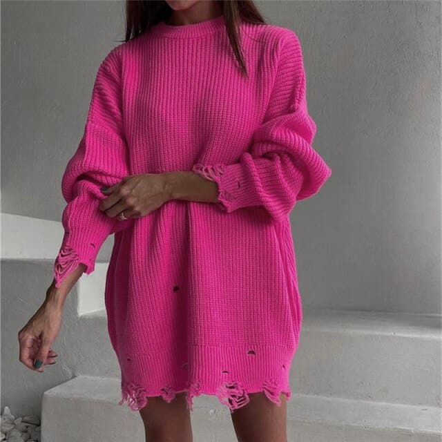 DressBetty - Knitted Long Sleeve Loose Sweater Dress - View 8 | VelvetHem