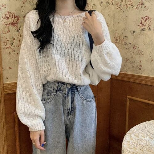 DressBetty - Knitted Sweaters Woman Colorblock Pull Femme Long Sleeve Crop Top Sweater Women Winter Clothes Korean Fashion - View 2 | VelvetHem