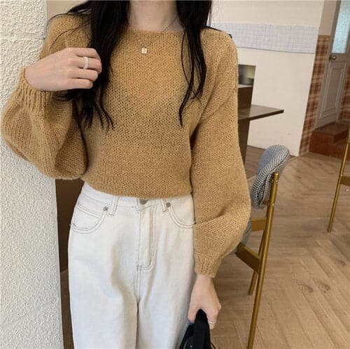 DressBetty - Knitted Sweaters Woman Colorblock Pull Femme Long Sleeve Crop Top Sweater Women Winter Clothes Korean Fashion - View 4 | VelvetHem
