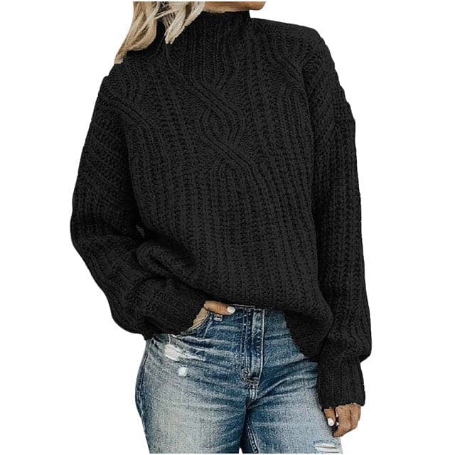 DressBetty - Turtleneck Jacquard Sweater Women Vintage Casual Loose Solid Long Sleeve Temperament Commute Knitted Pullover Top Pull - View 2 | VelvetHem