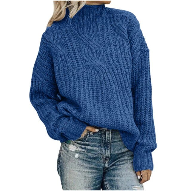 DressBetty - Turtleneck Jacquard Sweater Women Vintage Casual Loose Solid Long Sleeve Temperament Commute Knitted Pullover Top Pull - View 4 | VelvetHem