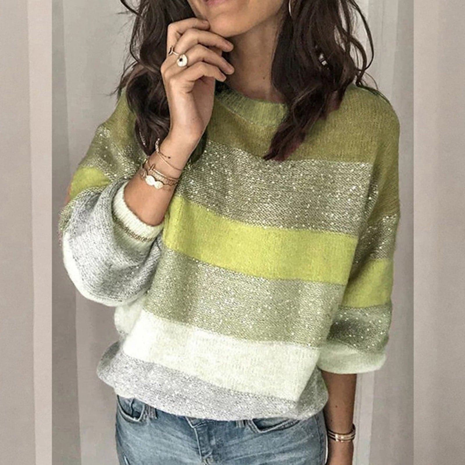Sweaters Women Korean Harajuku Casual Loose Stripe Stitching Commute Jacquard Knitted Pullover Women Jumper