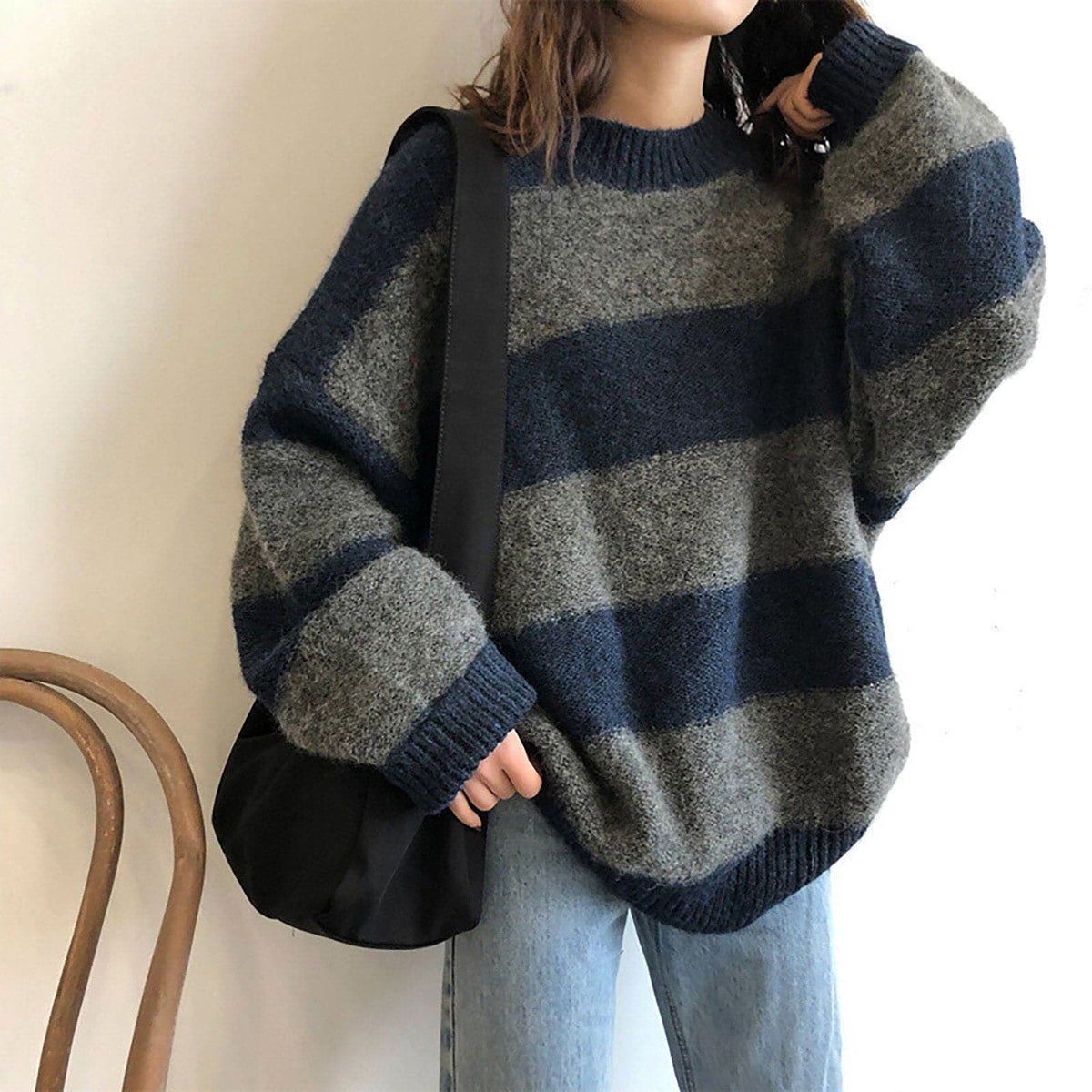 DressBetty - Knitted Striped Sweater - VelvetHem