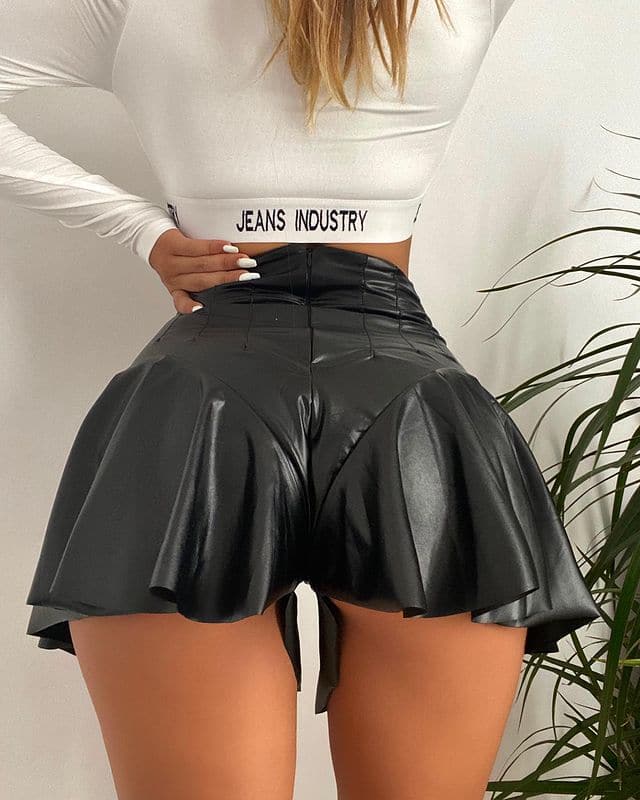 New Women PU Lether Shorts Skirts