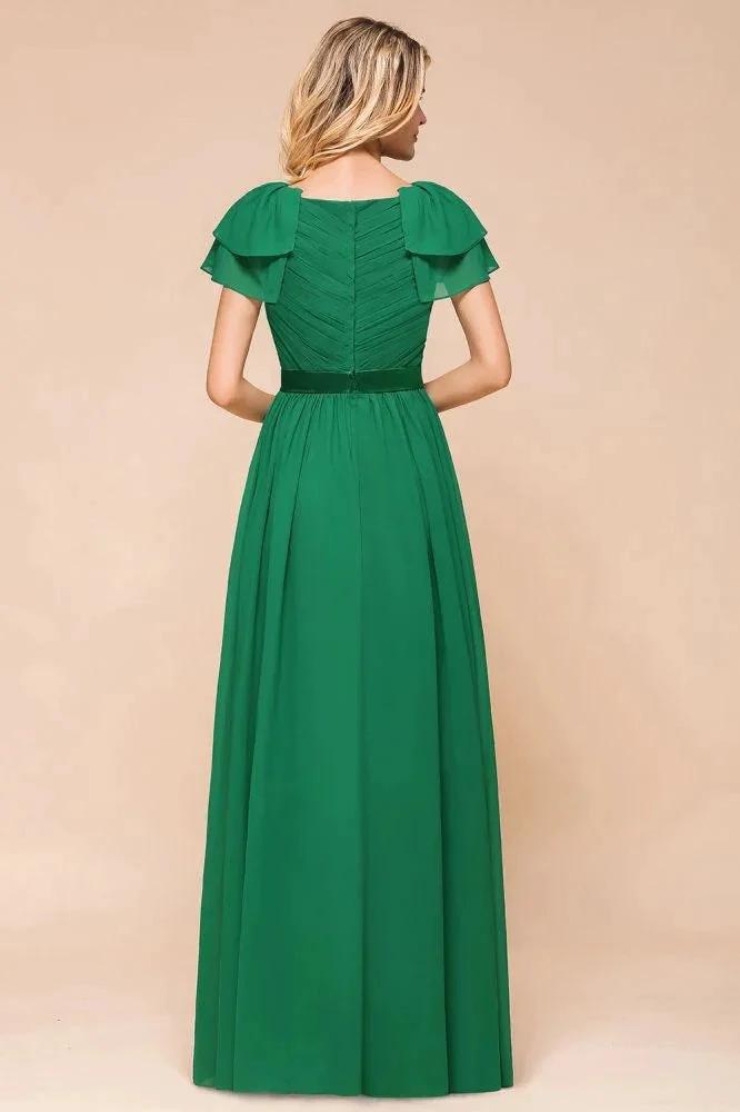 Puff Sleeve Floor Length Bridesmaid Dress A-line Wedding Guest Dress (ZD12954)