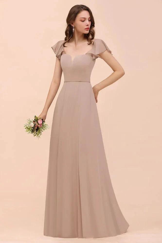Puff Sleeve Khaki Bridesmaid Dress Side Spolit Maid of honor dress (ZD12990)