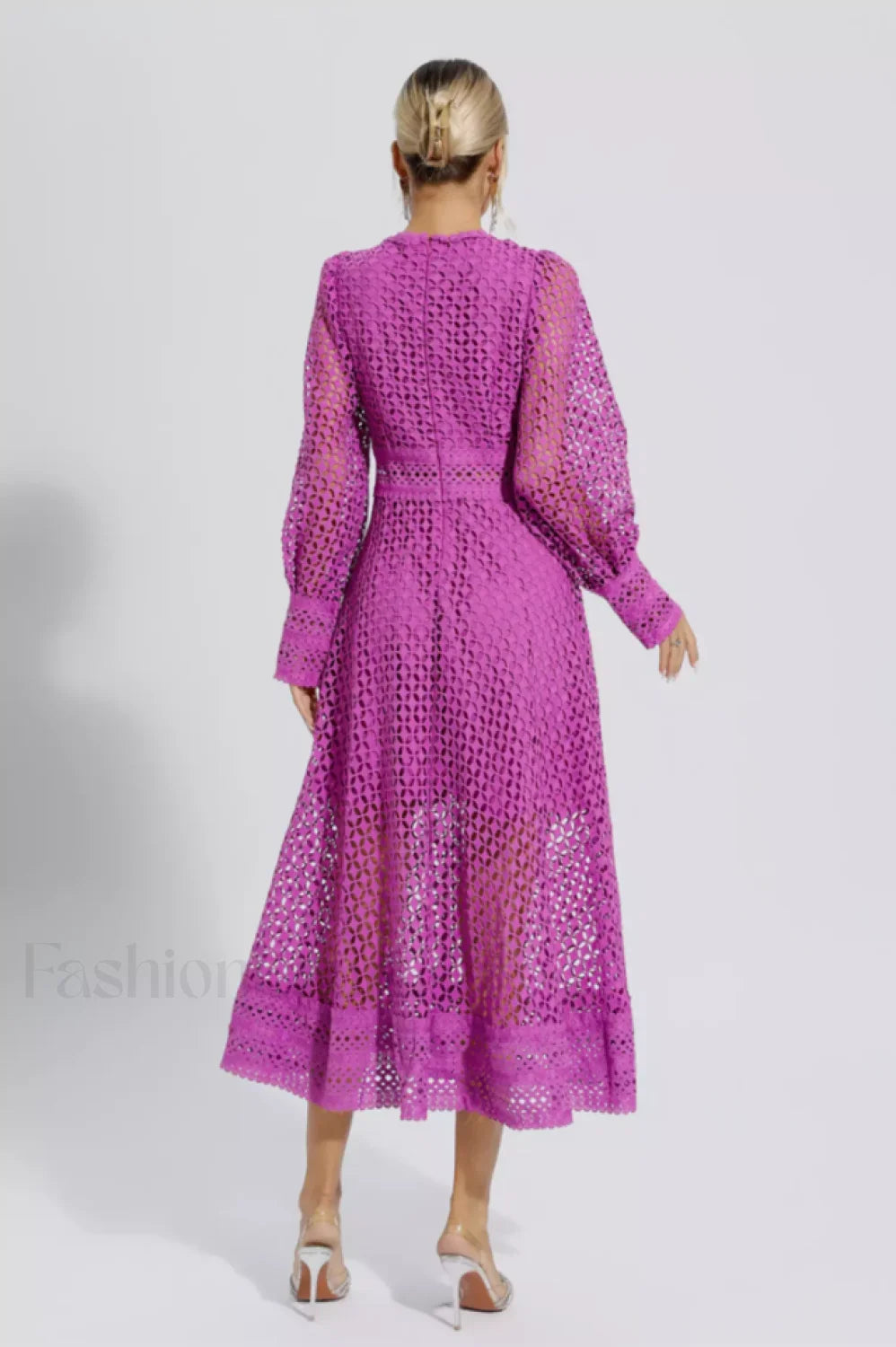 Puff Sleeves Fit Charming & Flare Midi Dress