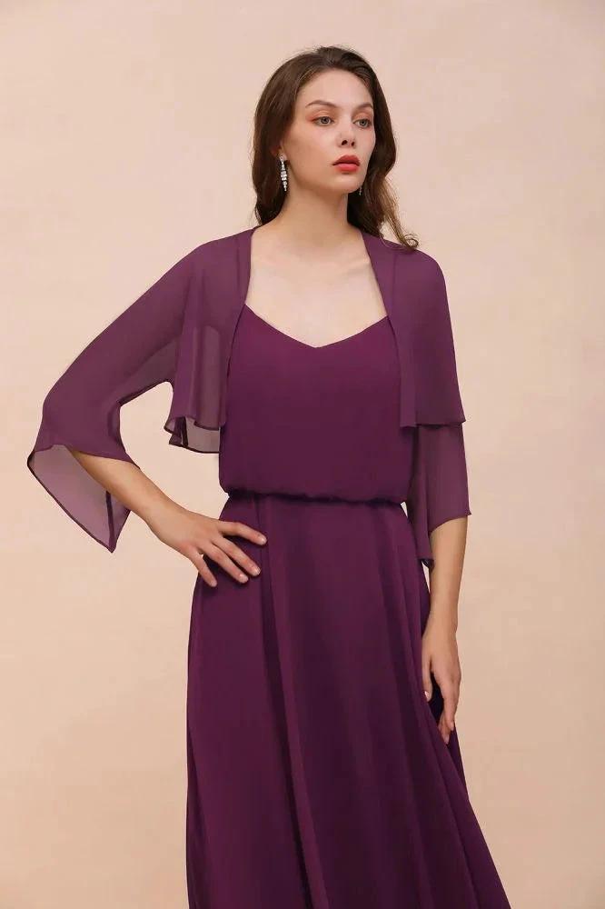Purple Bridesmaid Dress with Wraps Spaghetti Straps Floor Length Casual Dress (ZD12996)
