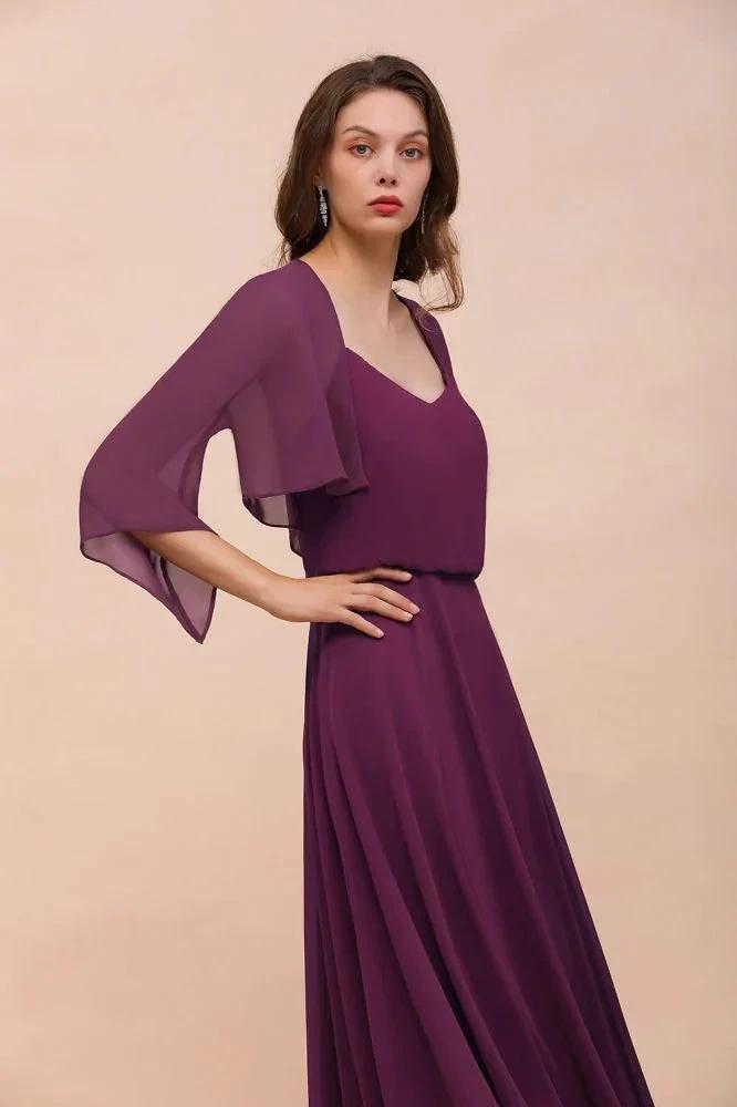 Purple Bridesmaid Dress with Wraps Spaghetti Straps Floor Length Casual Dress (ZD12996)