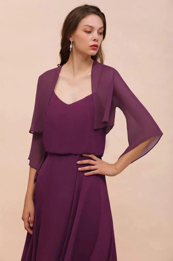 Purple Bridesmaid Dress with Wraps Spaghetti Straps Floor Length Casual Dress by misshow.com