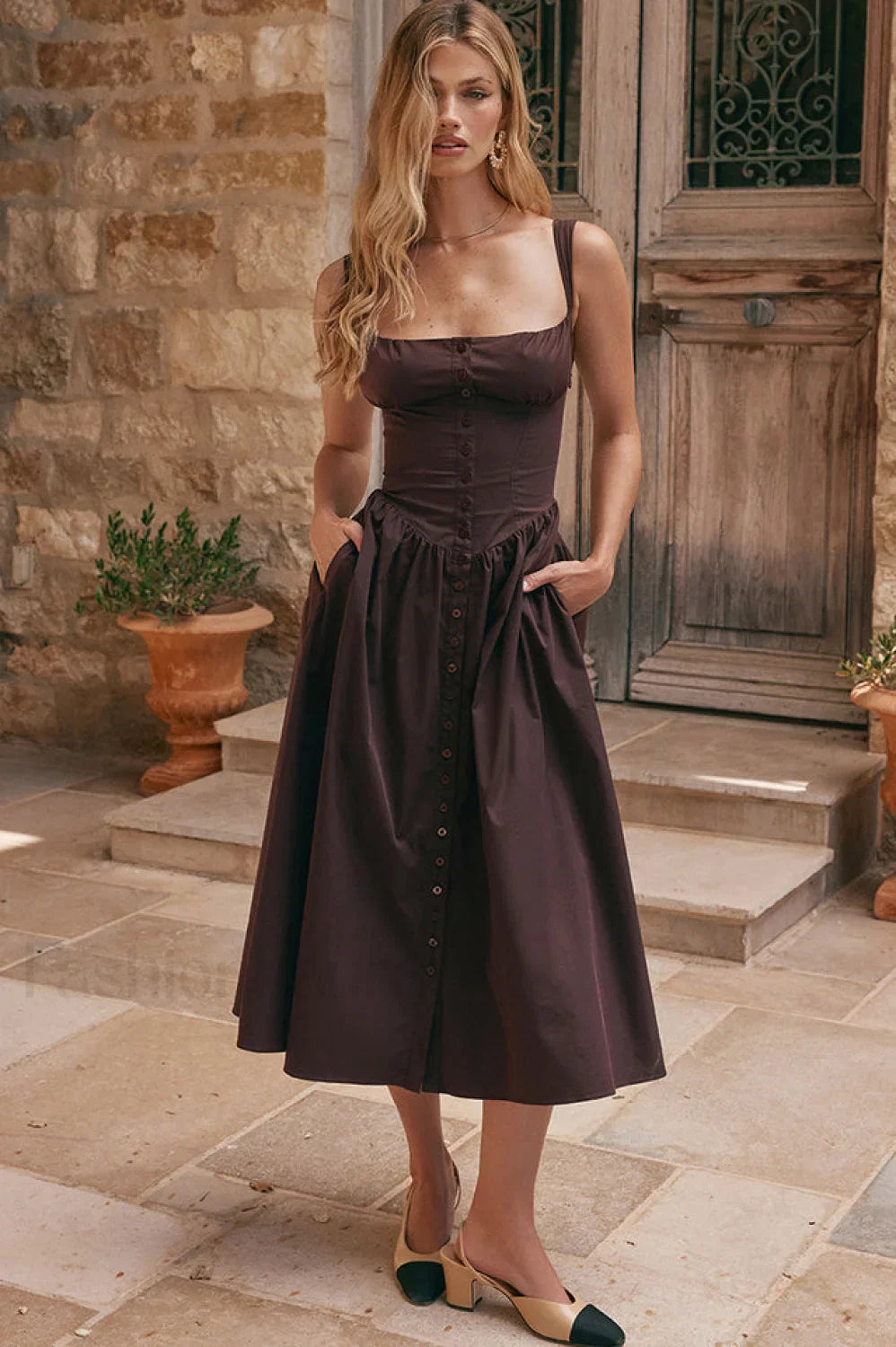Rich Brown Stylish Midi Sundress