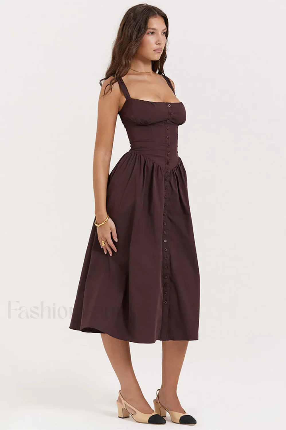 Rich Brown Stylish Midi Sundress