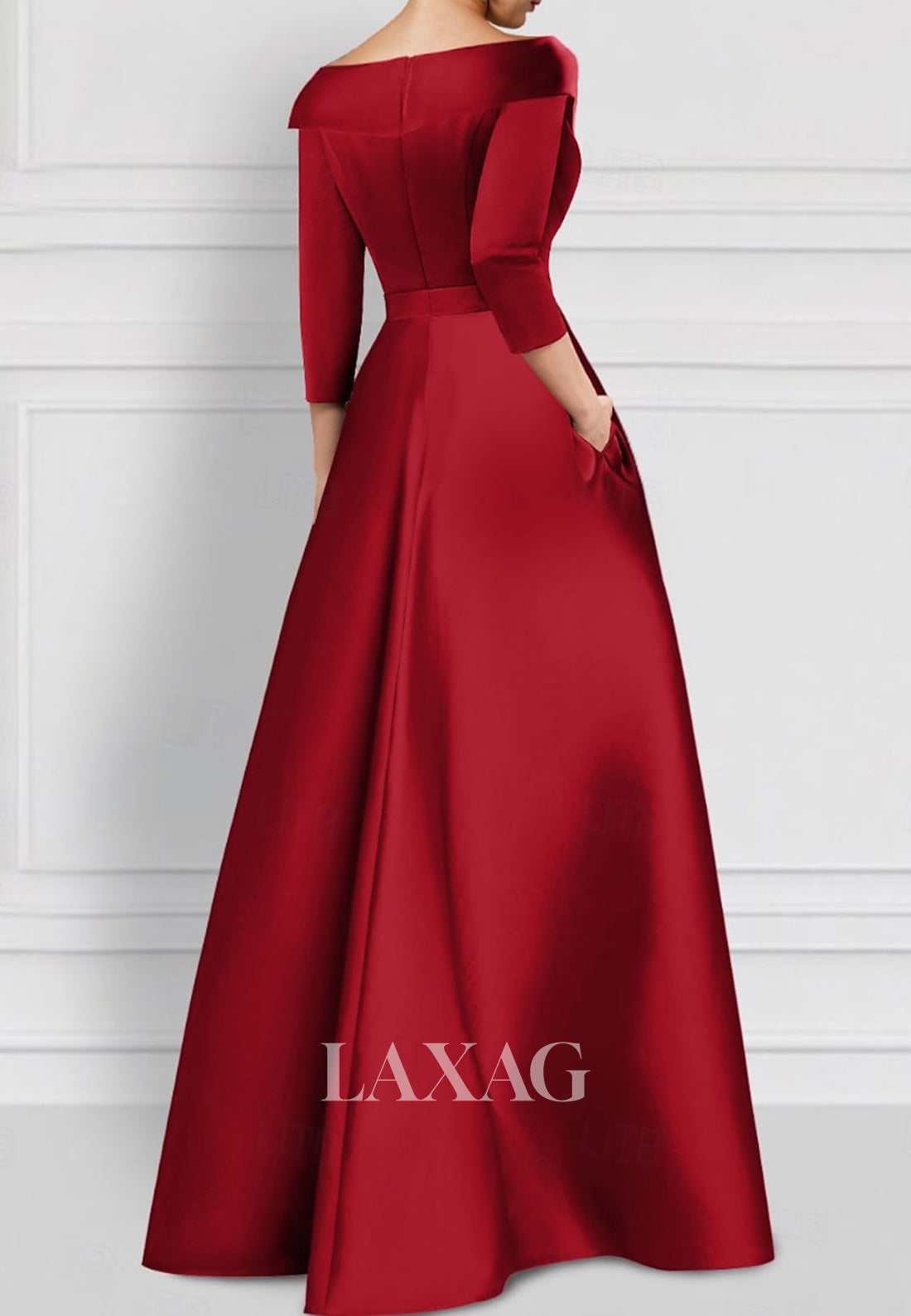 V-Neck Half-Sleeves Embroidered Party Gowns Plated Foor-Length Satin Mermaid Wedding Guest Dress
