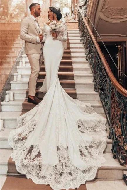 Romantic Backless Long Sleeves Mermaid Wedding Dresses (ZD14628)