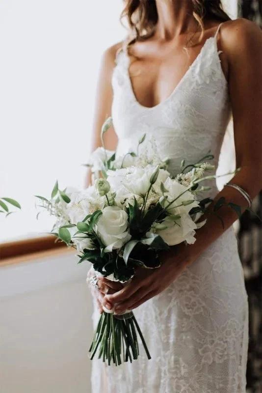 Romantic Boho Deep U Neck Backless Lace Pretty Mermaid Elegant Wedding Dresses (ZD14730)
