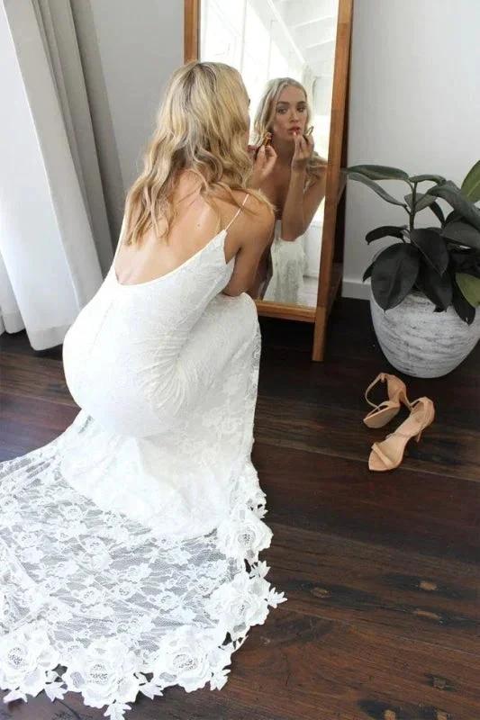 Romantic Boho Deep U Neck Backless Lace Pretty Mermaid Elegant Wedding Dresses (ZD14730)