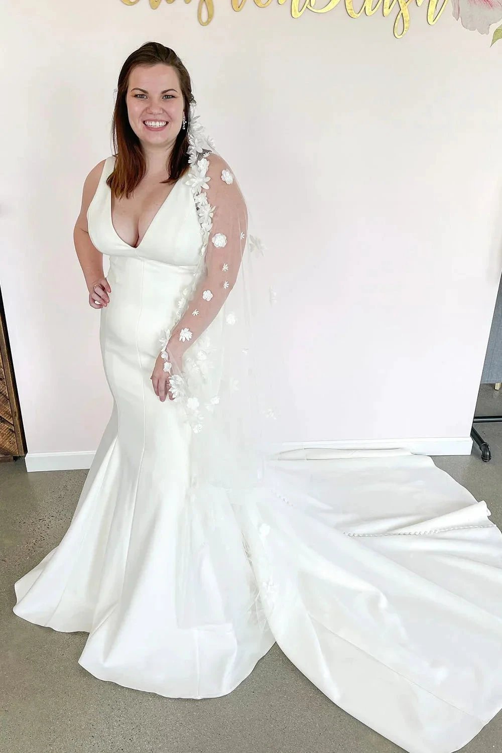 Romantic Long Mermaid V-neck Wide Straps Open Back Wedding Dress (ZD14296)