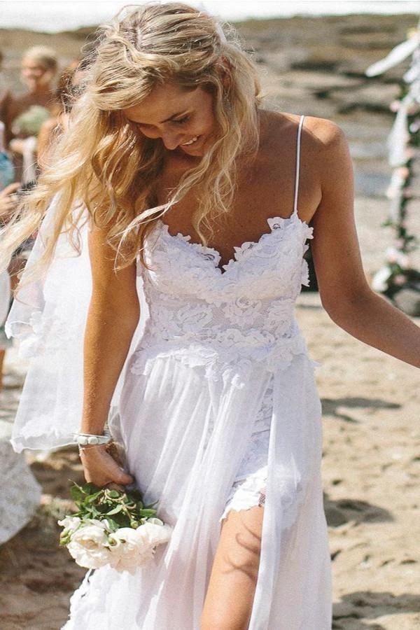 Romantic Sweetheart Chiffon Beach Wedding Dress with Lace (ZD16285)