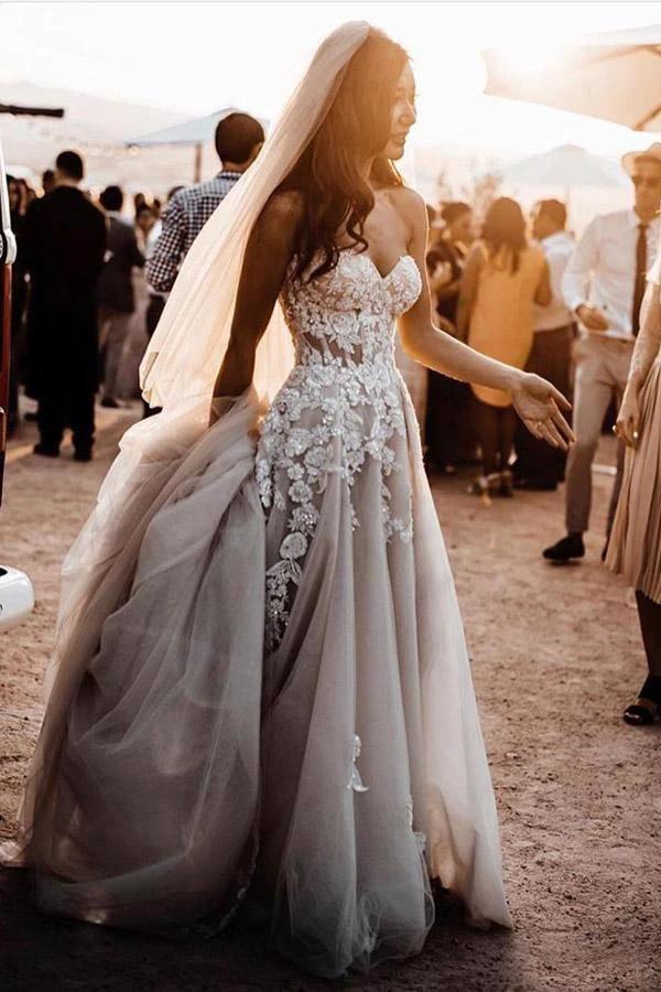 Romantic Sweetheart Wedding Dress Bohemio Bridal Gowns With 3D Lace (ZD16320)
