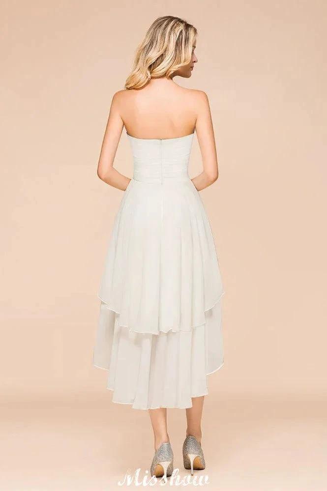 Romantic White/Ivory Sweetheart Hi-Lo Bridesmaid Dress Sleeveless Beach Wedding Guest Dress (ZD12949) - View 2 | VelvetHem