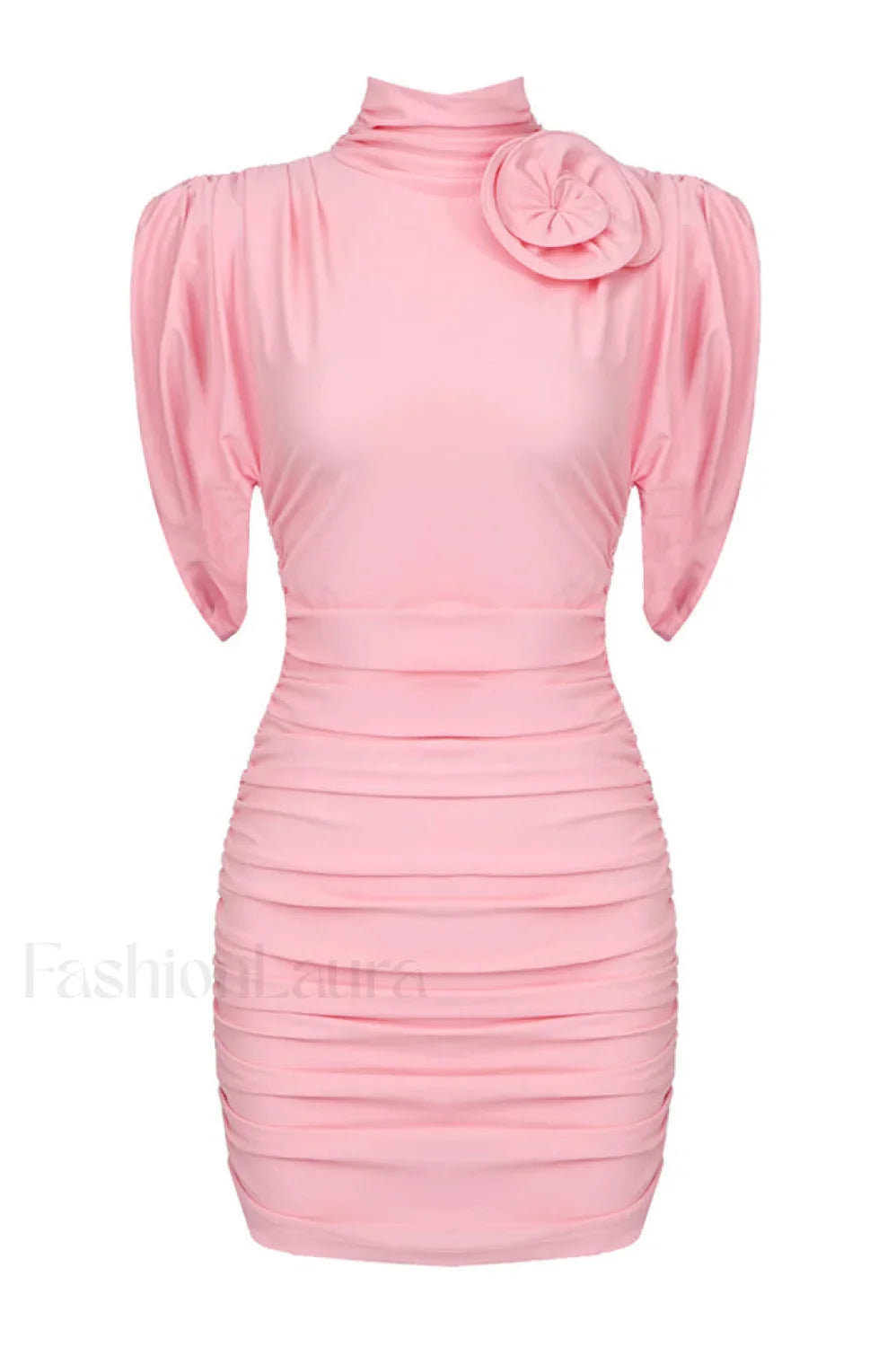 Rose-appliqu茅 Ruched Stylish Jersey Minidress