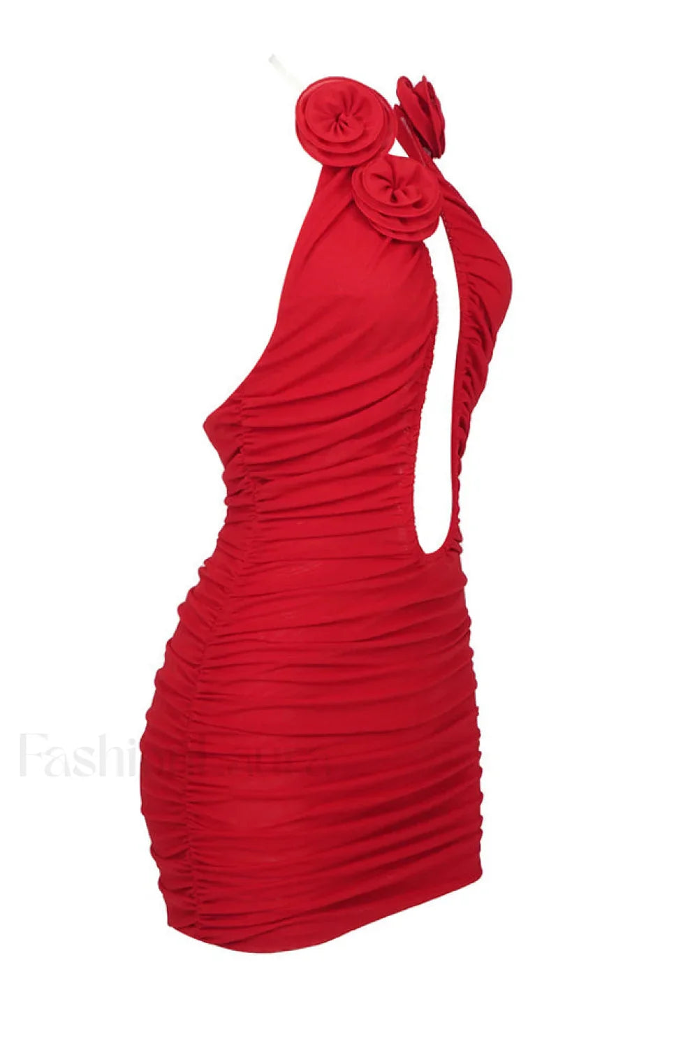 Rose-Appliqu茅 Ruched Stylish Mini Dress