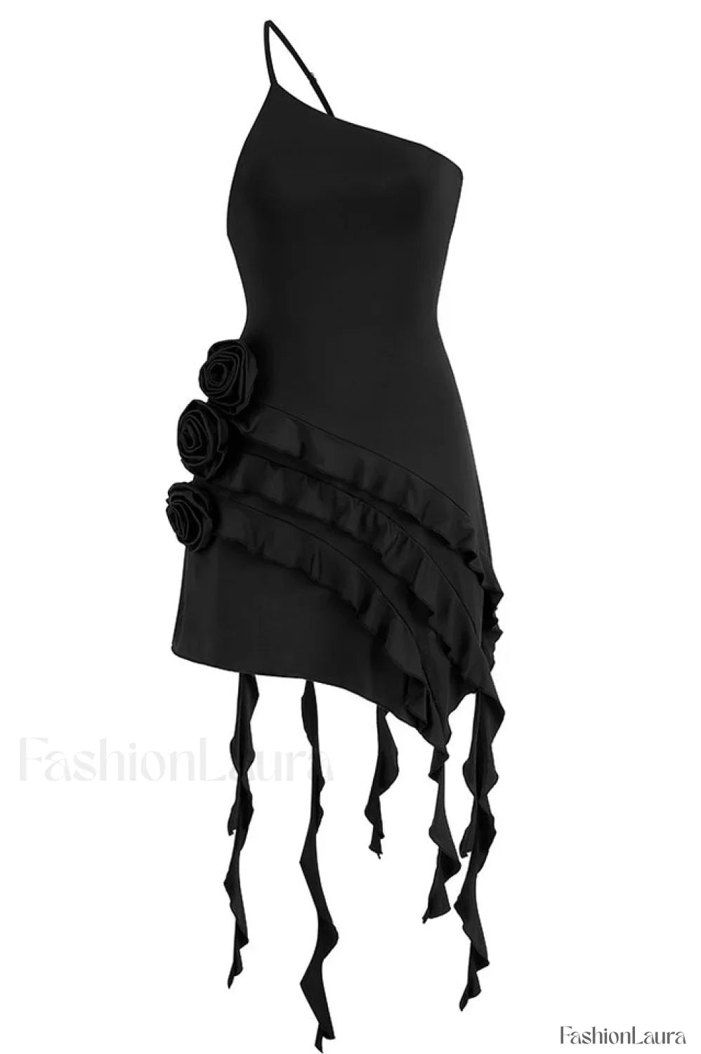 Rose-Detail Ruffled Stylish Mini Dress