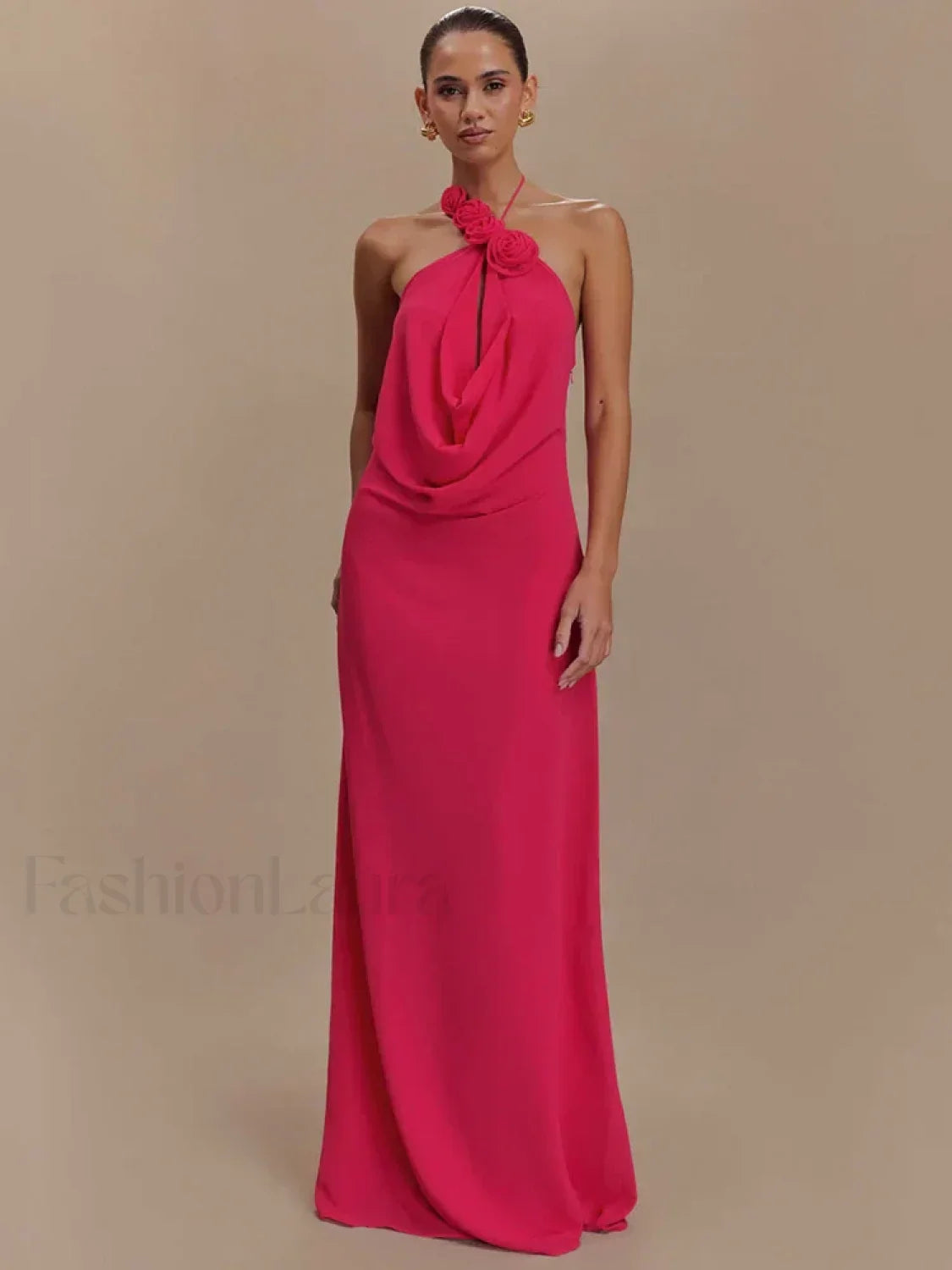 Rose Lace-up Off Shoulder Maxi Dress
