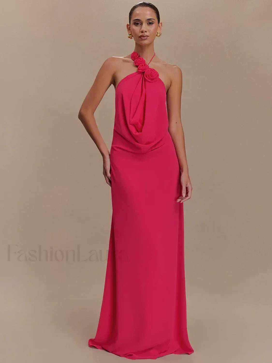 Rose Lace up Off Shoulder Maxi Dress Rose Red / S
