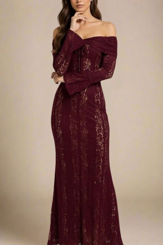 Rose Long Sleeve Bodycon Maxi Dress - Sangria Purple