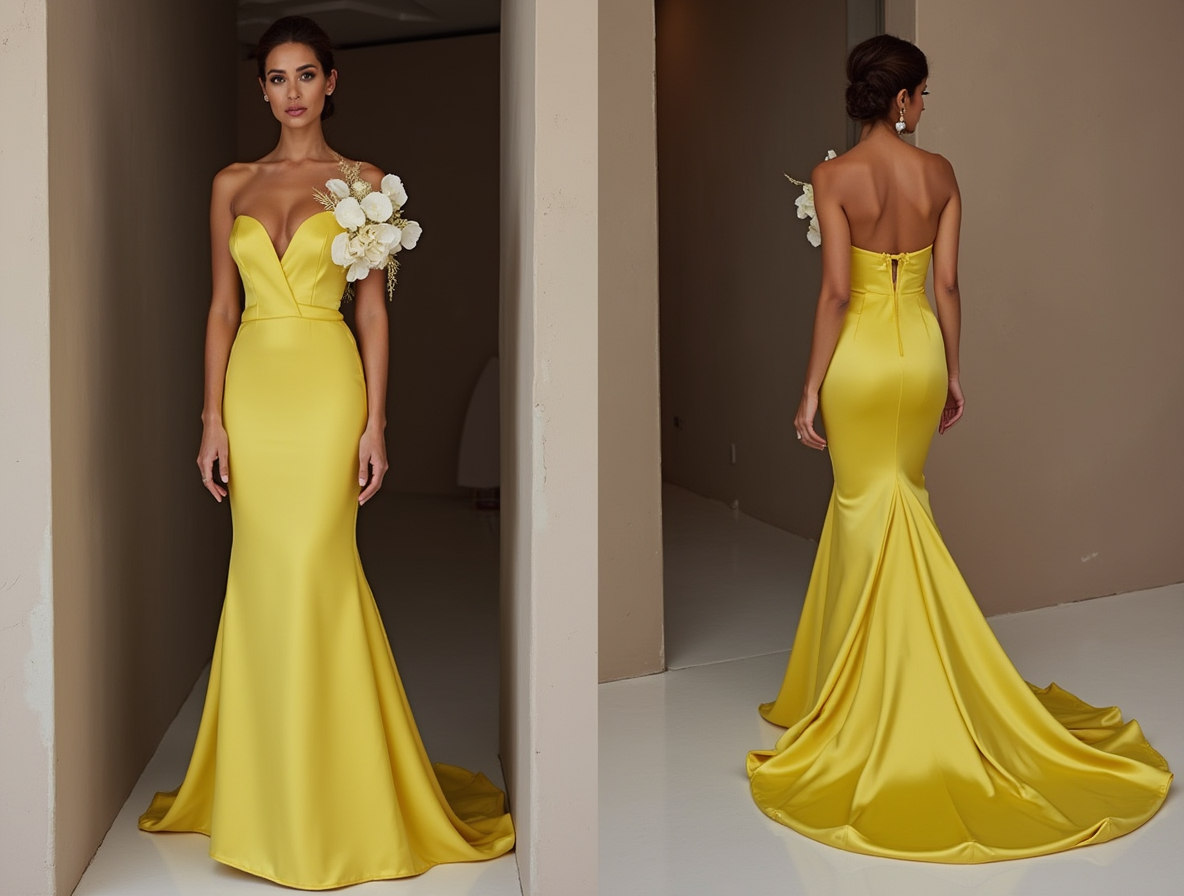 Ultra-Glam Yellow Evening Dress & Prom Dress with Metallic Details