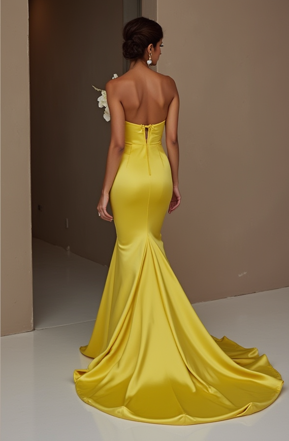 Ultra-Glam Yellow Evening Dress & Prom Dress with Metallic Details