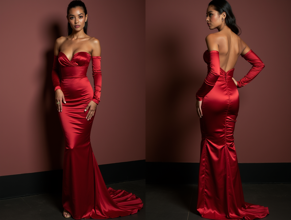 Classic Red Evening Dress & Prom Dress with Beaded Bustier and Lace Overlay