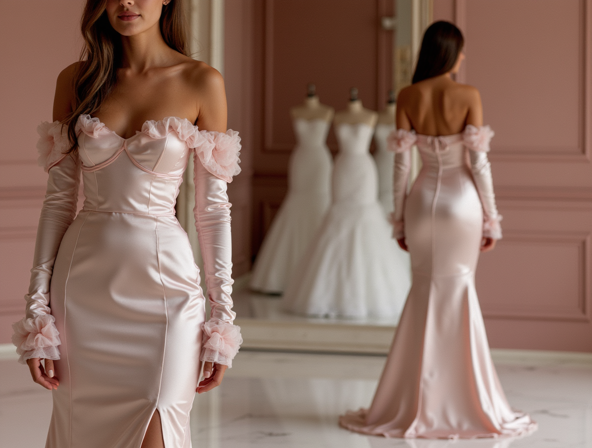Elegant Pink Evening Dress & Prom Dress with Cascading Beaded Strands