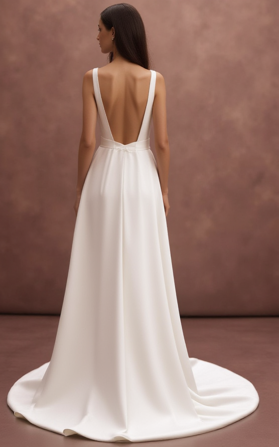 A-Line Bridal Dress with a Deep V-Neck for a Chic and Modern Bride