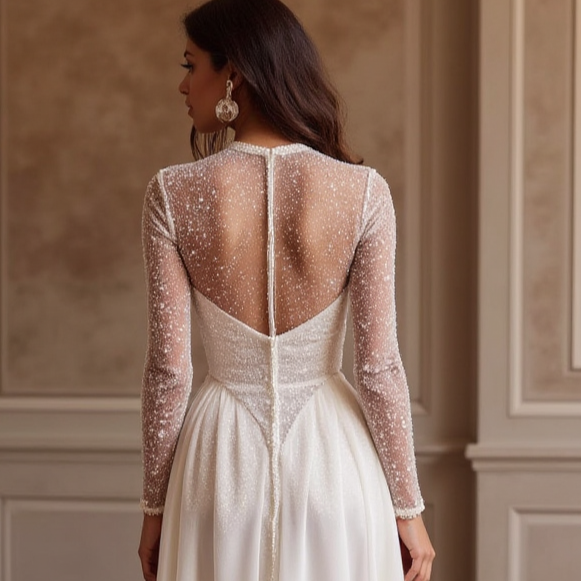 A-Line Bridal Dress with Off-the-Shoulder Sleeves for a Dreamy Look