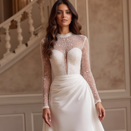 A-Line Bridal Dress with Off-the-Shoulder Sleeves for a Dreamy Look
