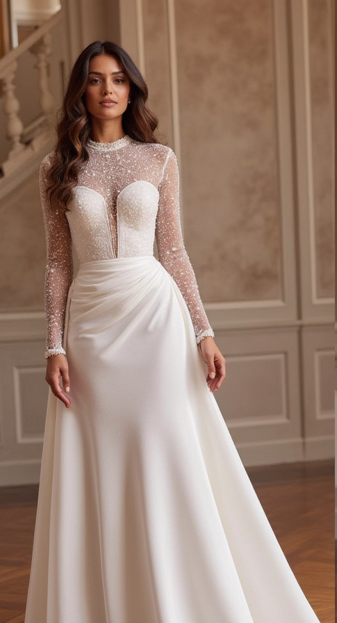 A-Line Bridal Dress with Off-the-Shoulder Sleeves for a Dreamy Look
