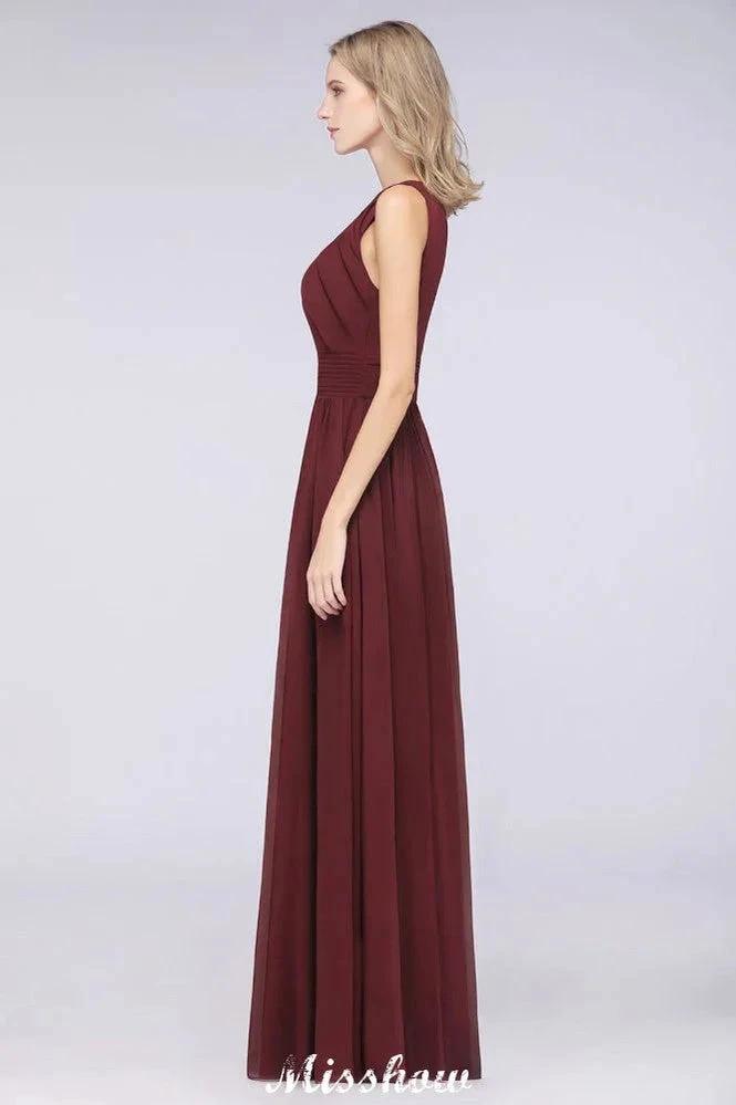 Round-Neck Floor-Length Ruffles Chiffon Bridesmaid Dress Aline Sleeveless Maid of Honor Dress (ZD12910)