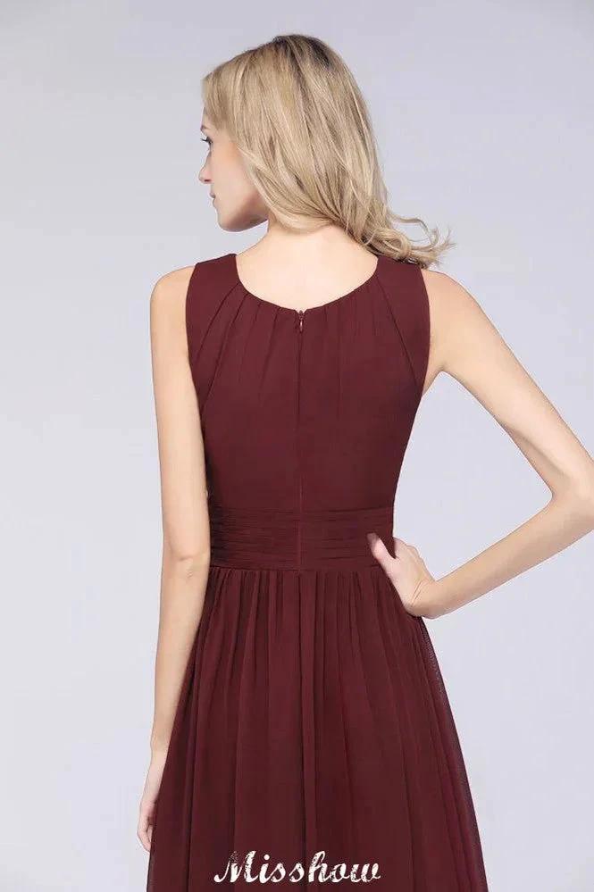 Round-Neck Floor-Length Ruffles Chiffon Bridesmaid Dress Aline Sleeveless Maid of Honor Dress (ZD12910)