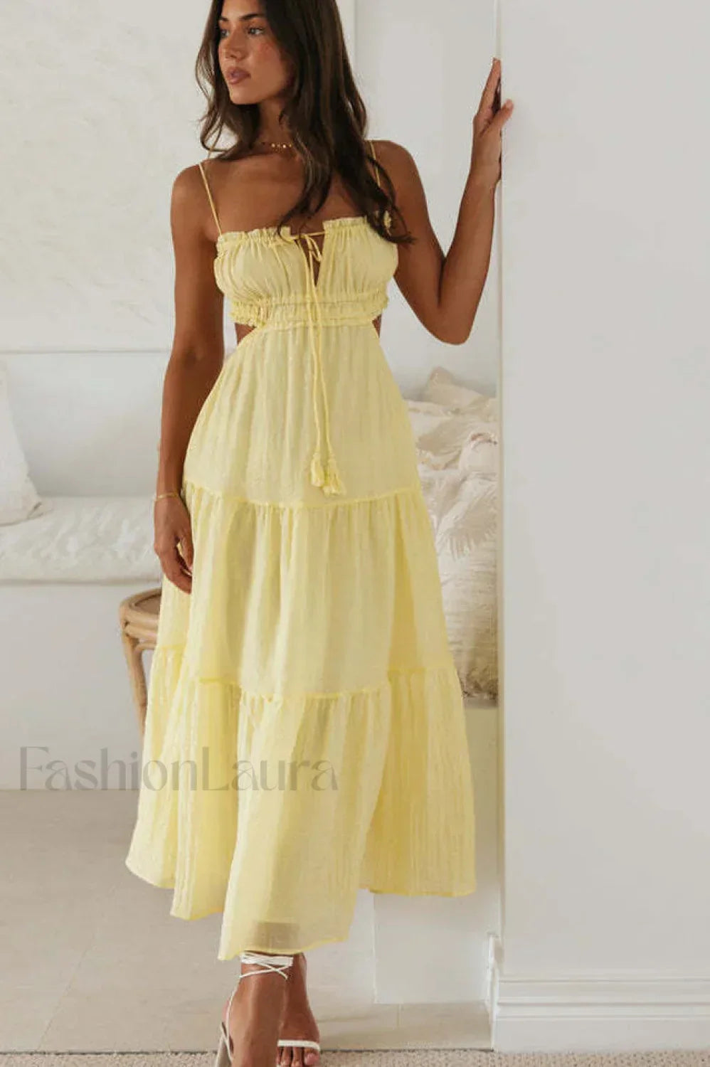 Ruched Tie-Up Stylish Strappy Maxi Dress