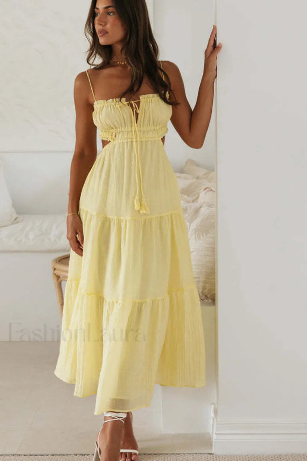 Ruched Tie-Up Stylish Strappy Maxi Dress