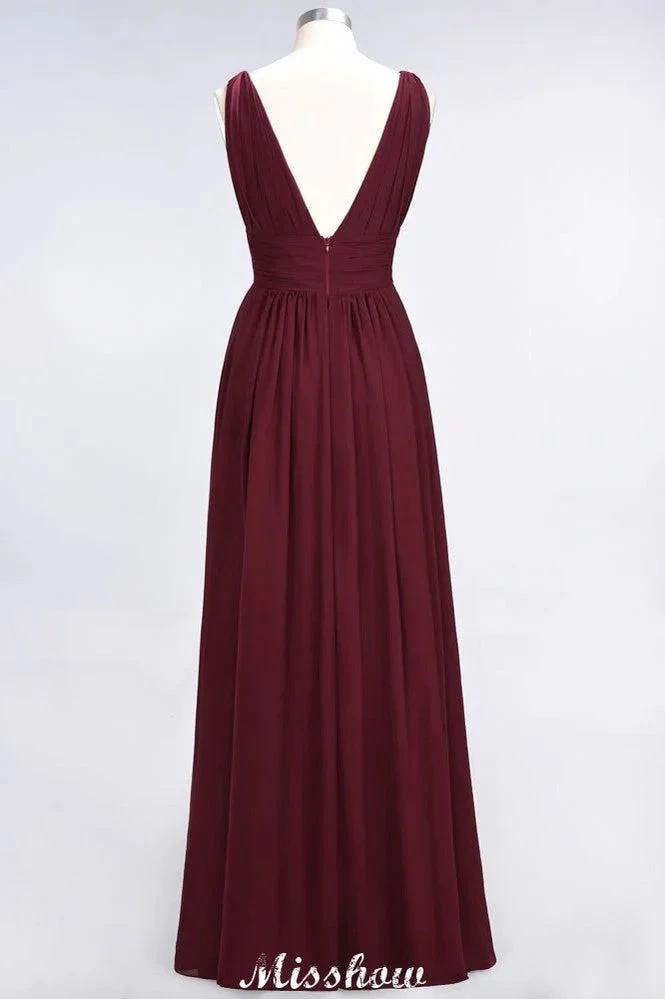 Ruffle Chiffon Sleeveless Evening Maxi Gown V-Neck Bridesmaid Dress (ZD12898)