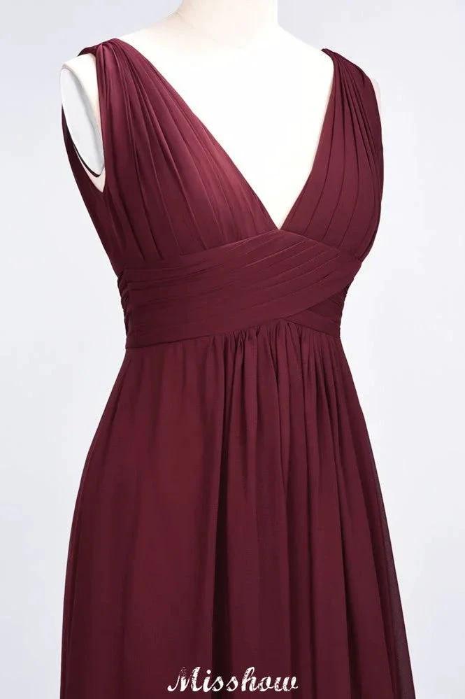 Ruffle Chiffon Sleeveless Evening Maxi Gown V-Neck Bridesmaid Dress (ZD12898)