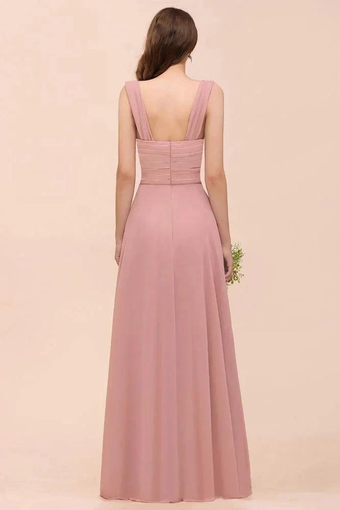 Ruffle Straps A-line Maxi Dusty Pink Bridesmaid Dress for Girls (ZD13001)
