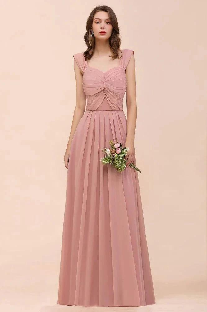 Ruffle Straps A-line Maxi Dusty Pink Bridesmaid Dress for Girls (ZD13001)