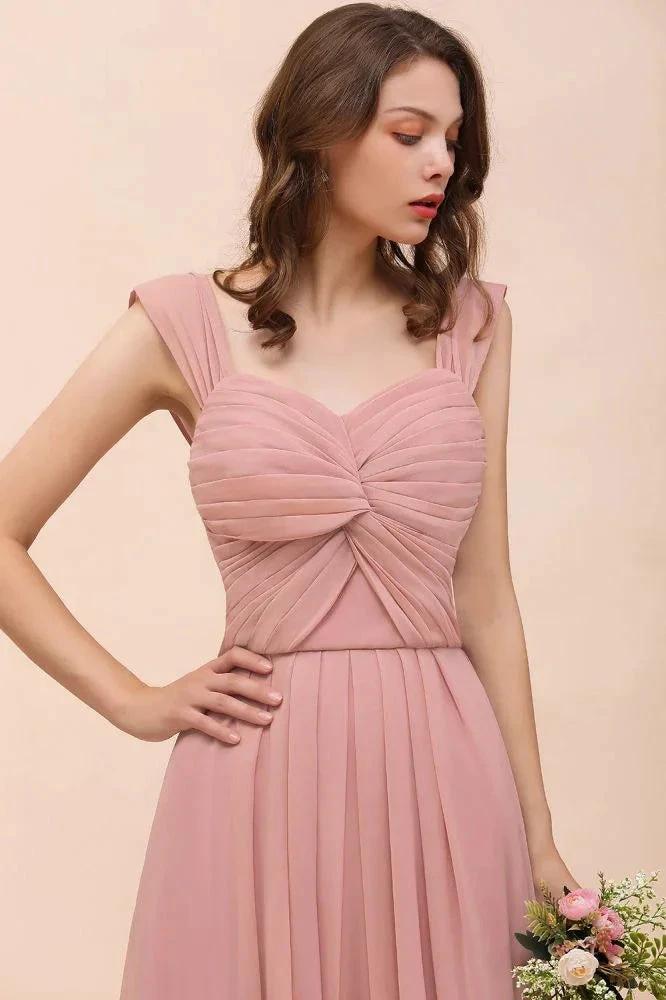 Ruffle Straps A-line Maxi Dusty Pink Bridesmaid Dress for Girls (ZD13001)